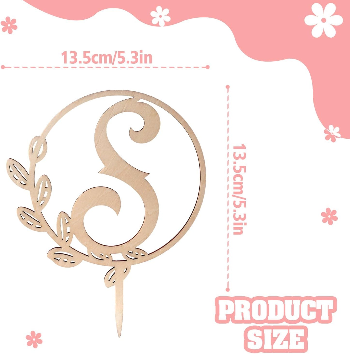 LINGTEER Personalized Inital Letter S Wooden Cake Topper Perfect for Birthday Rustic Wedding Anniversary Party Keepsake Decoration