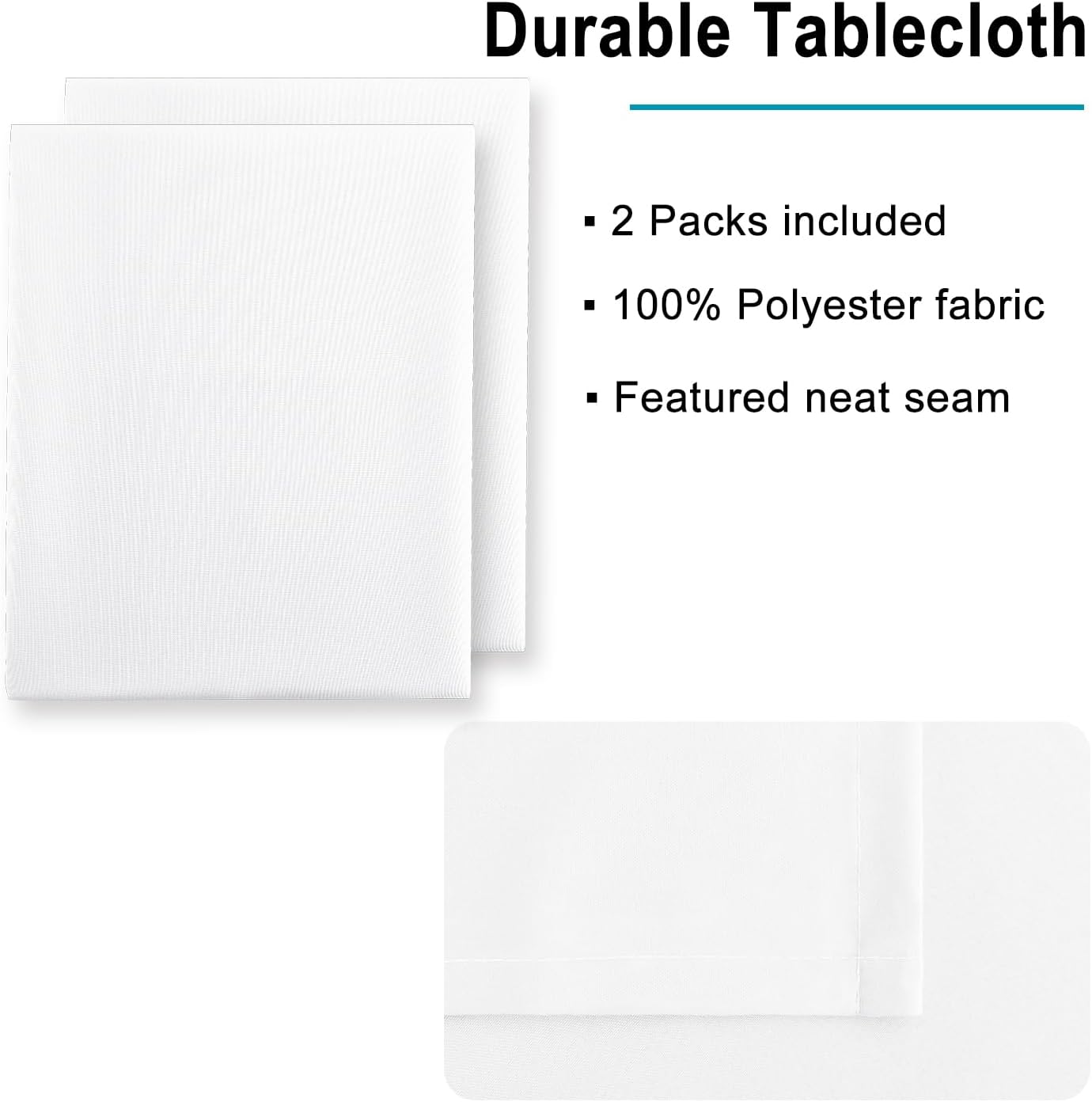 Hiasan 2 Pieces White Rectangle Tablecloth - Waterproof and Spillproof Restaurant Washable Polyester Table Cloth for Dining Room, 30 x 60 Inch