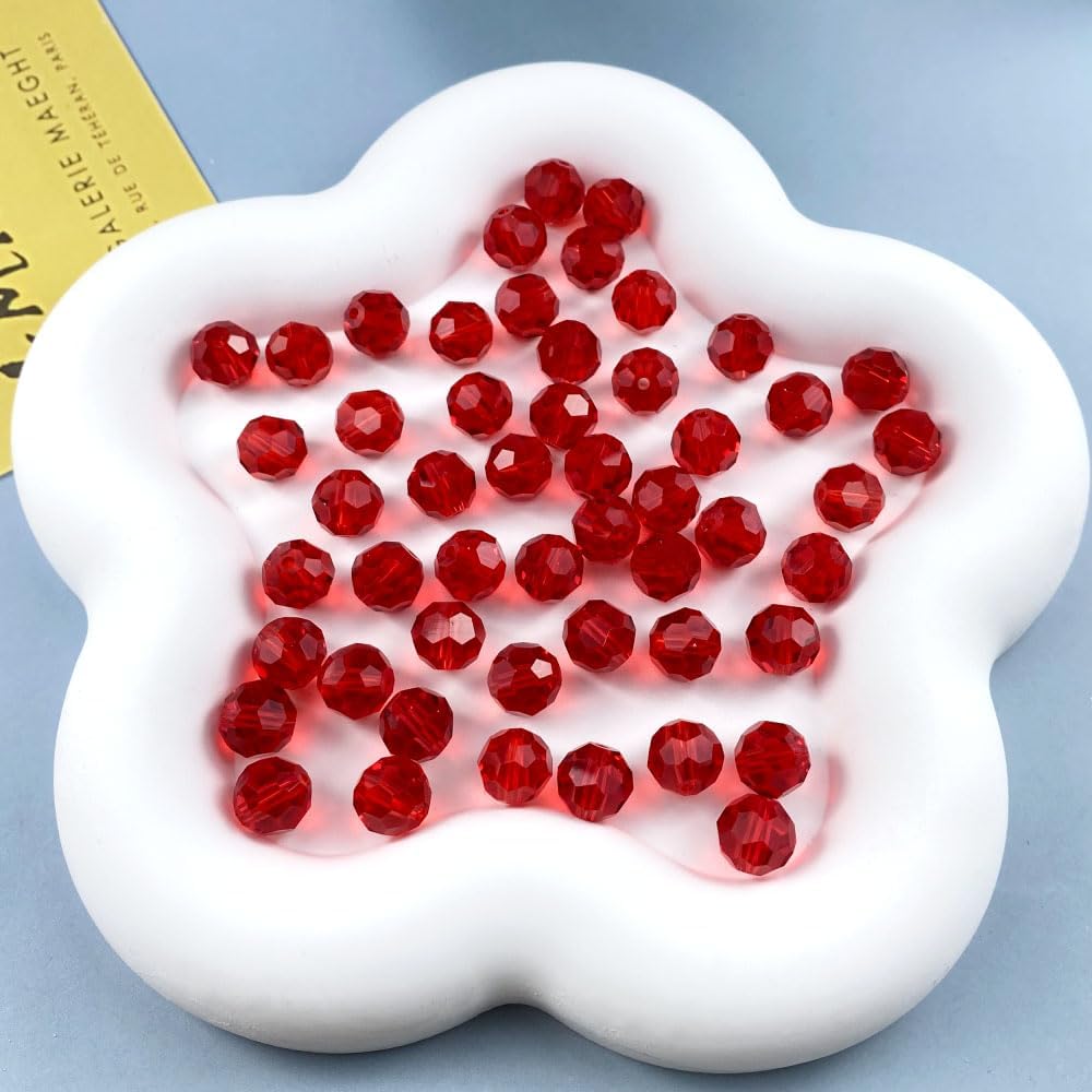 400 PCS 4mm Crystal Glass Beads Round Multiple Faceted Loose Spacer Glass Beads for DIY Handcrafte Bracelet Necklace Earring Jewelry Making(Red)