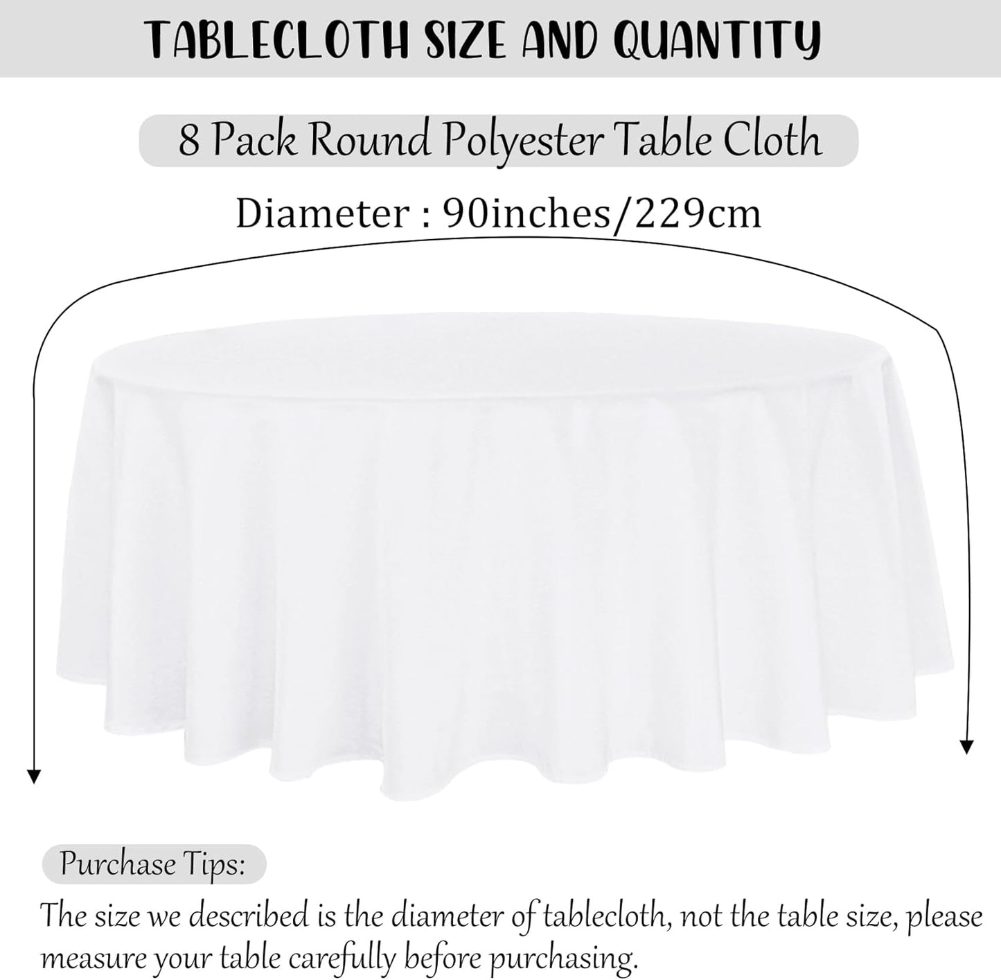 Fivenl 8 Pack Round Tablecloth 90 Inch Round Table Covers Bulk Washable Polyester Fabric Round Table Clothes for Wedding Party Reception Banquet Buffet Restaurant (White, 90 Inch)