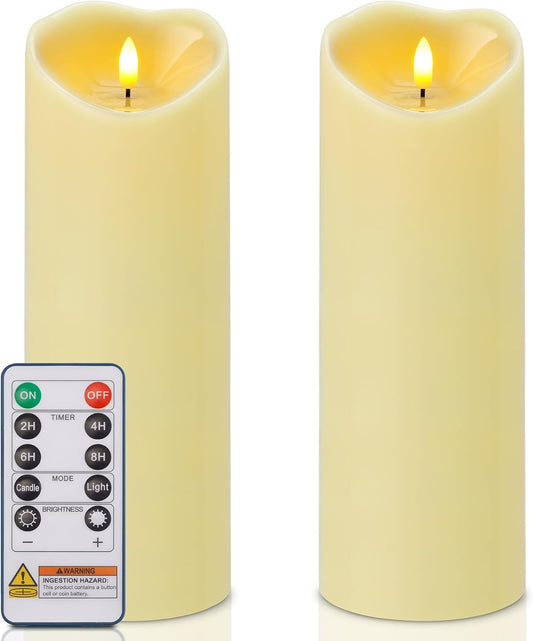 Amagic 4” x 12” Extra Large Waterproof Outdoor Flameless Candles, Battery Operated with Remote Control and Timer, Flickering LED Pillar Candle for Outdoor Patio Porch Decor, Dark Ivory, Set of 2