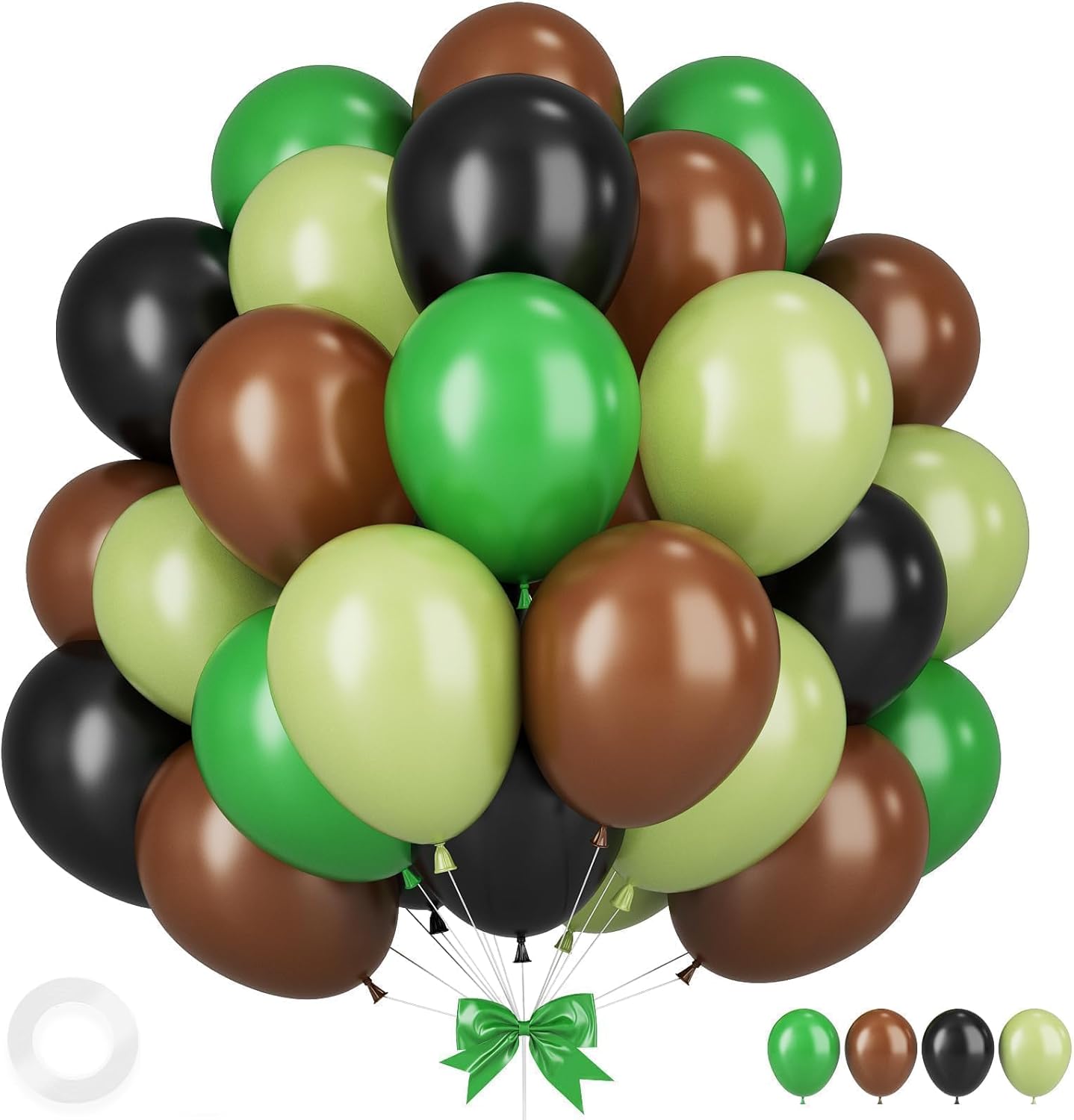 Dark Green Brown Balloons, 12 Inchs Avocado Sage Green Black Latex Balloons for Boys Kids Video Theme Jungle Safari Game Party Baby Shower Wedding Grauation Birthday Decorations