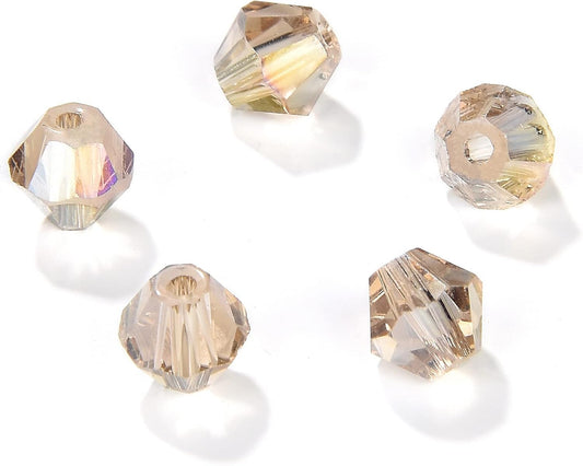 6mm Bicone 450Pcs Silver Champagne AB Crystal Glass Beads Faceted Bicone Shape Crystal Glass Spacer Beads for Bracelet Necklace Decorative Hand Jewelry Making (Silver Champagne AB, 6MM)