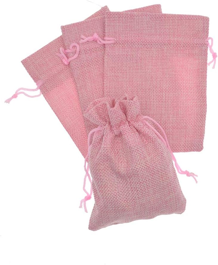 20Pcs Drawstring Burlap Bags 2.7 x 3.5 Inch, Pink Jute Sacks Jewelry Gift Pouch Christmas Candy Wedding Party Favor Bags