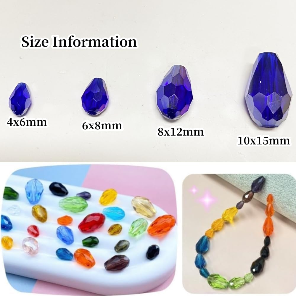 50pcs 10x15mm Teardrop Crystal Glass Beads Vertical Hole Faceted Glass Teardrop Spacer Beads for Bracelets Necklace Earring DIY Jewelry Making Craft(Sapphire Blue AB)