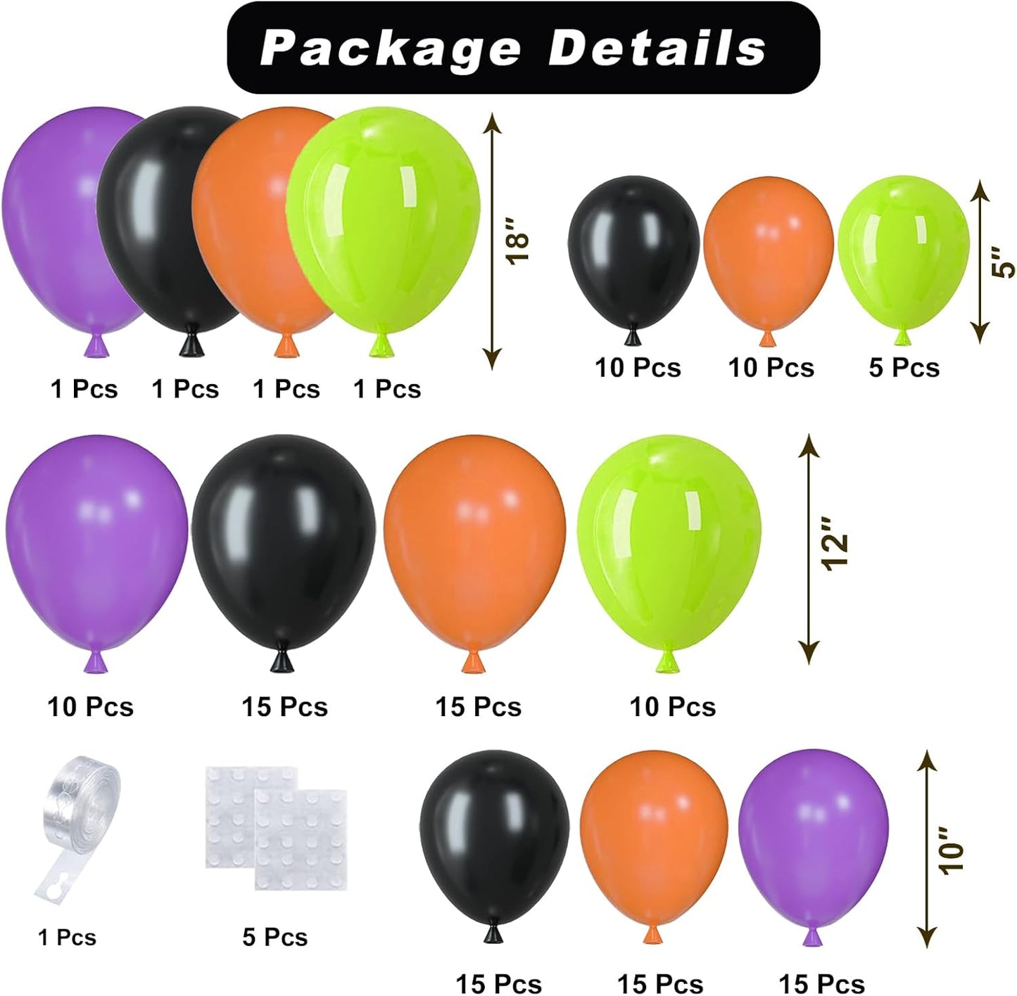 Halloween Balloon Arch Garland Kit, 124pcs Black Purple Orange Green Latex Balloons Arch for Birthday, Halloween Decorations