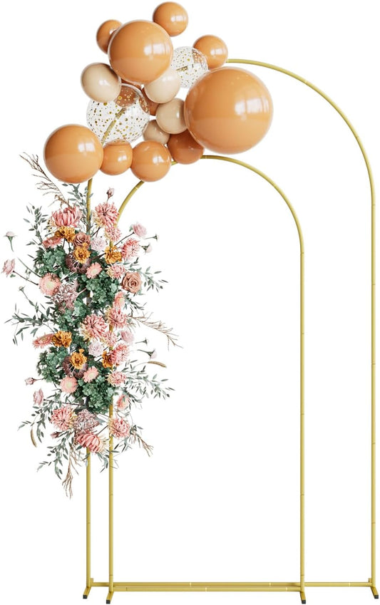 Wedding Arch Set of 2, Gold Metal Arch Backdrop Stand, Balloon Arch Stand Wedding Frame for Ceremony Decoration (Gold, 7.2FT, 6FT Arch Backdrop)
