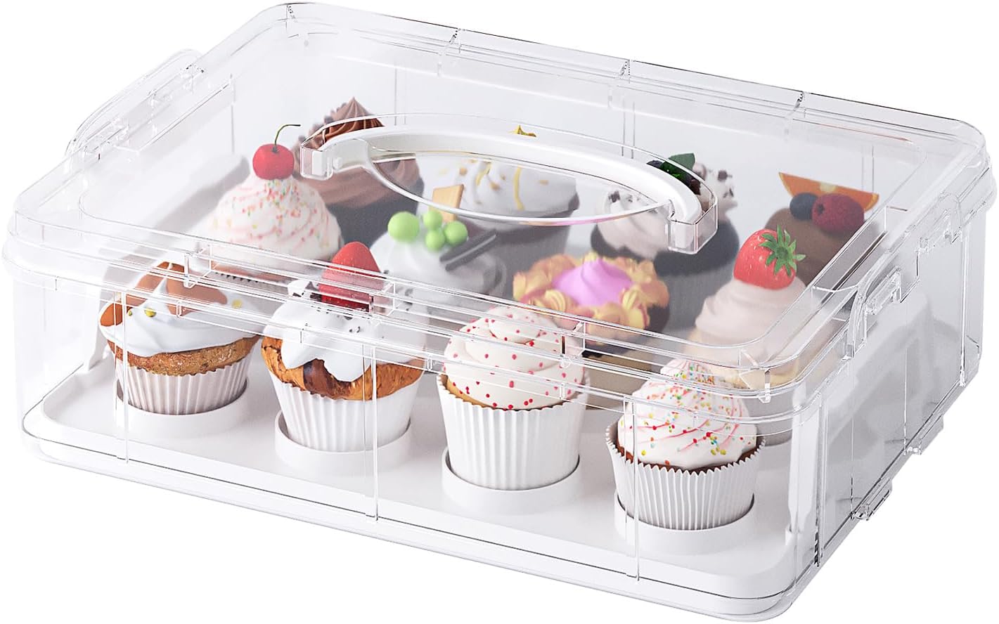 Cupcake Carrier with Lid and Handle,Cookie, Cake, Cupcake and Brownie Storage Carrier, Holds 12 Standard Cupcakes