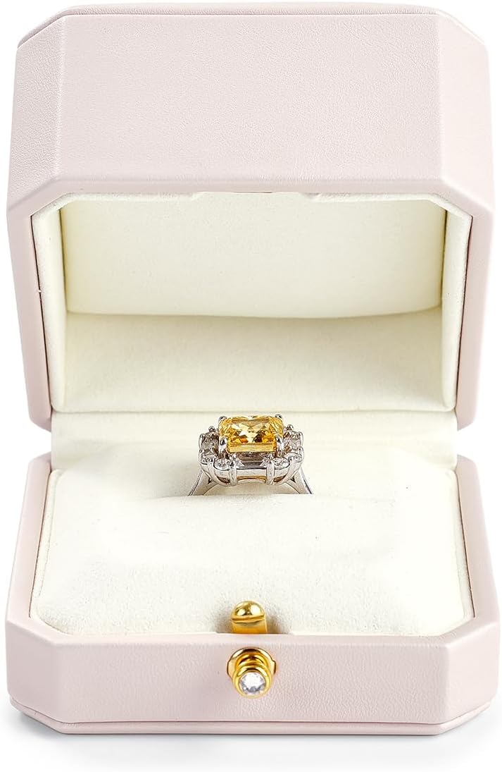 Oirlv Luxury Leather Ring Box for Jewelry Gift Octagon Women Ring Holder for Wedding Day, Proposal, Engagement, Anniversary(Pink,Single)