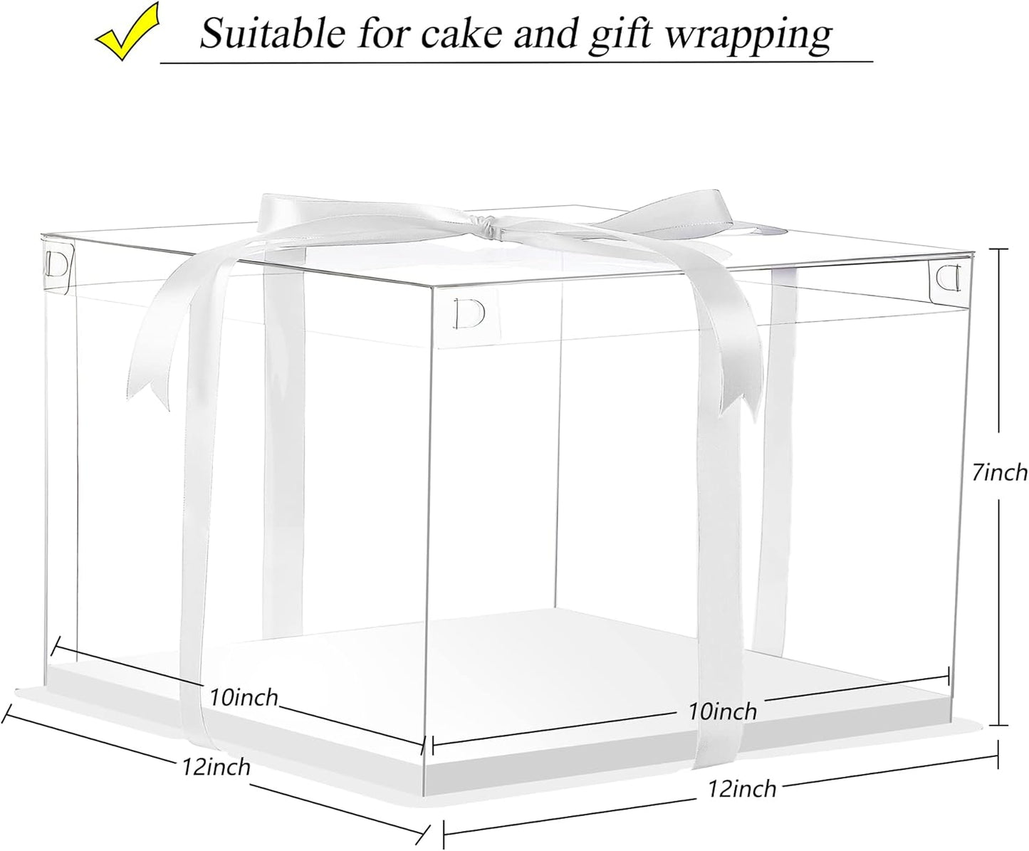 12X12X7inch Clear cake Boxes,Cake Carrier,Disposable Cake Containers, Large Cake box with Ribbon, Ideal for Large 10and 12Inch Cake carry,transparent cake box for birthday Party wedding -White