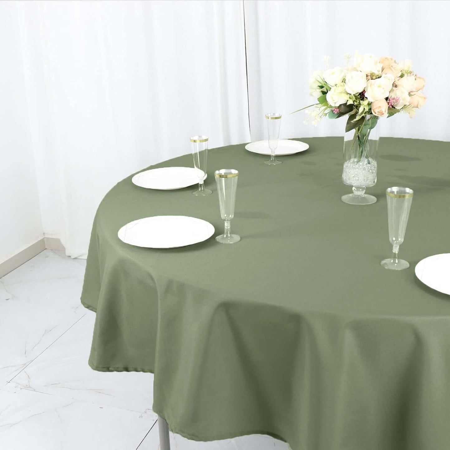 Efavormart Round Tablecloth, 90 Inch Stain & Wrinkle Resistant Washable Table Cloth, Decorative Polyester Fabric Table Cover for Banquet, Wedding, Dining- Eucalyptus Dusty Sage