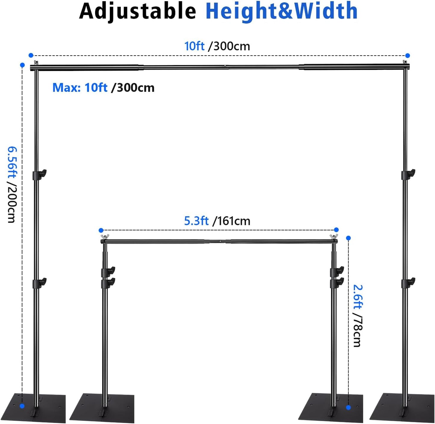 Pipe and Drape Photography Backdrop Stand Kit Adjustable Photo Background Stand 10ft x 6.5ft with Metal Base for Parties Weddings Birthday Party Events Photo Booth