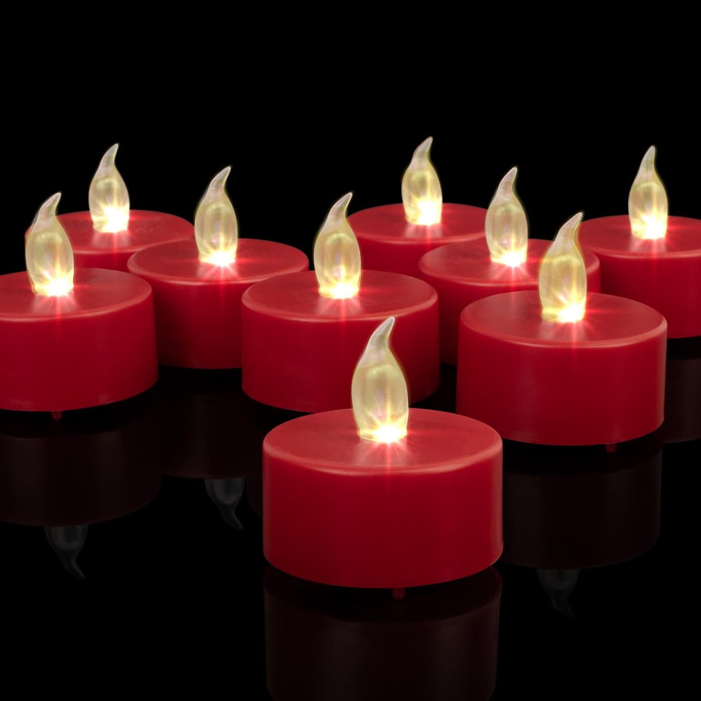LED Tea Lights Candles- 24PACK Red Flameless Candles Realistic and Bright Flickering Long Lasting 200Hours for Holiday Celebration,Home Decoration