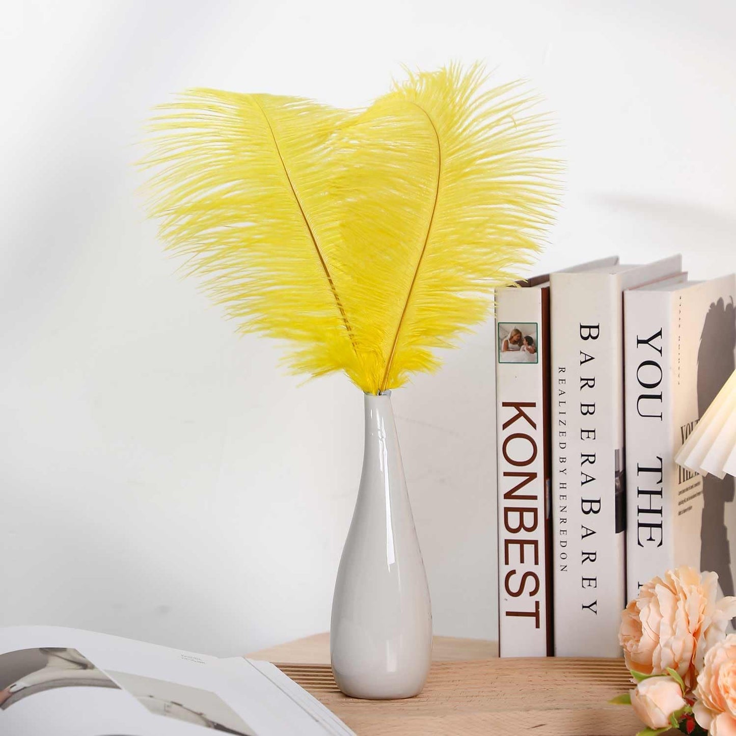 YAKRUNA 30PCS Yellow Ostrich Feathers Bulk 12-14 Inches for Centerpieces for Wedding Birthday Gatsby Party, Decorative Plumes for Vase & Table & Christmas Tree Decor (30-35cm, Yellow)