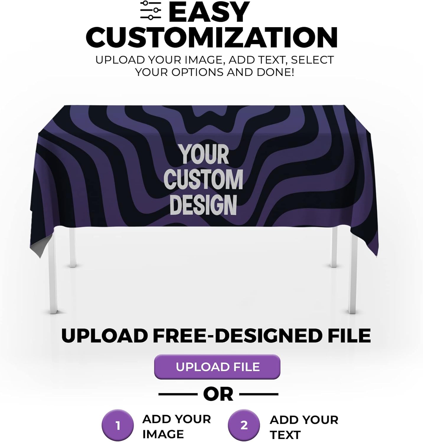 DreamController Custom Table Cloth for 4ft/5ft/6ft Table with Business Logo, Image or Text Personalized Table Cover for TradeShows, Events, Birthday, Wedding | Made in USA | Fast delivery | HD Print