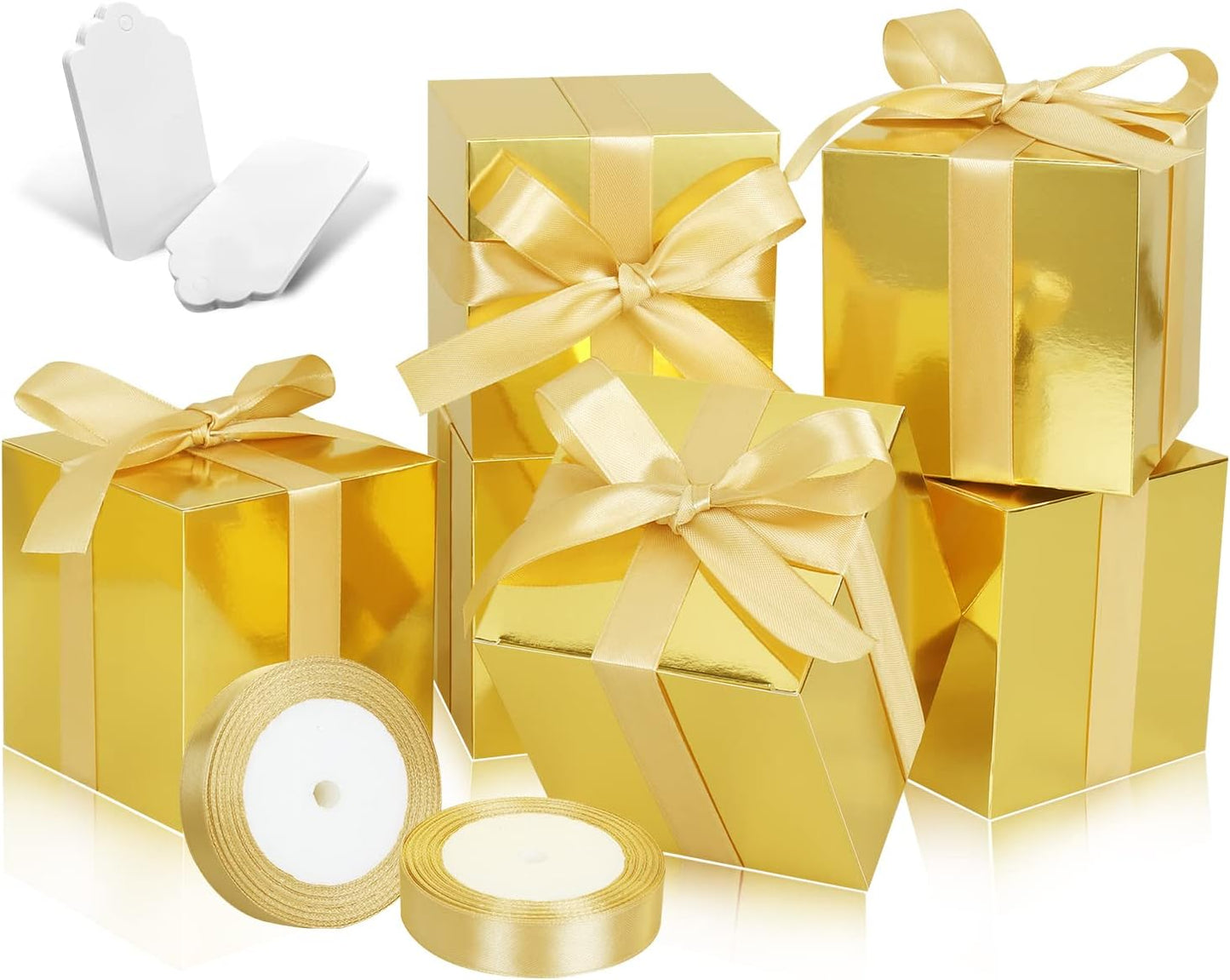 50 Pack Small Gift Boxes, 2x2x2 Favor Boxes Gold Paper Gift Boxes with Lids for Presents, Crafting, Cupcake Boxes, Gifts, Candy Boxes for Wedding Party Bridal Shower Baby Shower Favors