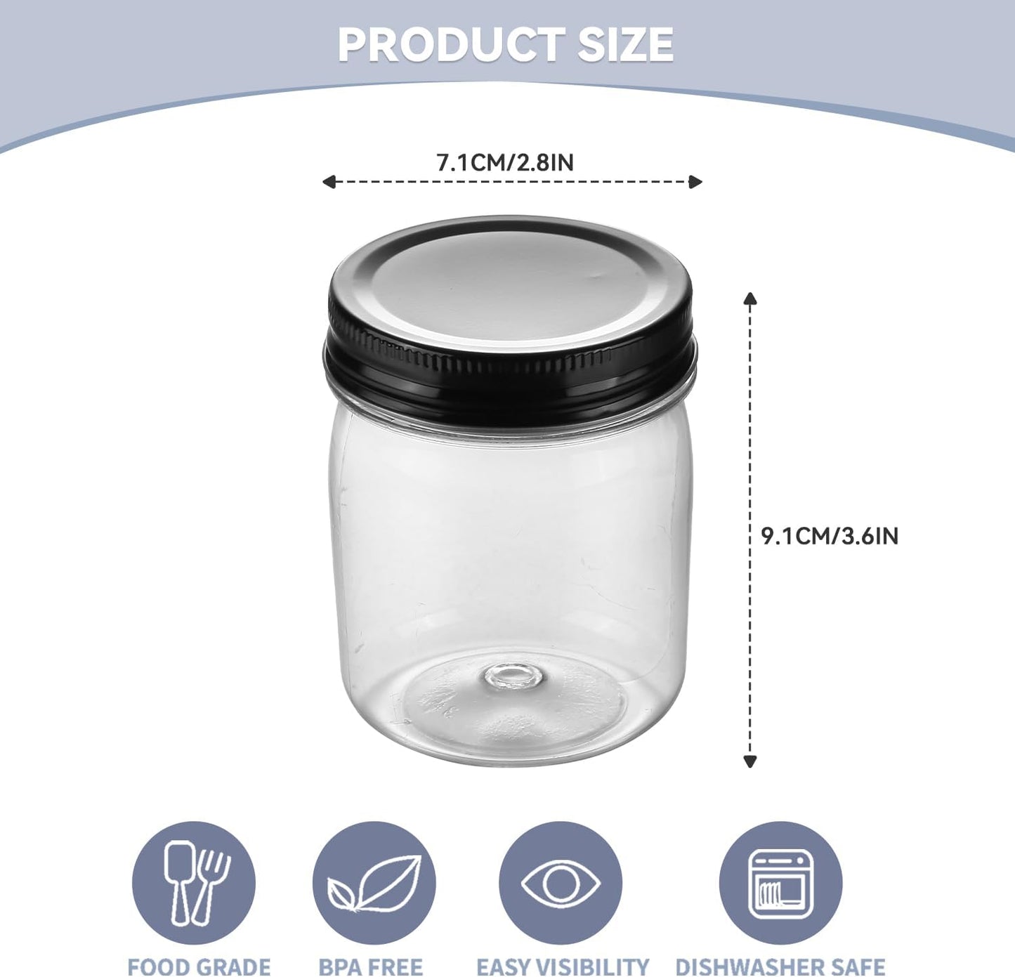 novelinks 8 oz Clear Plastic Jars with Screw-On Lids - BPA-Free Refillable Storage Containers for Slime, Spices, Crafts, Kitchen & Home Organization (8 Pack,Black)