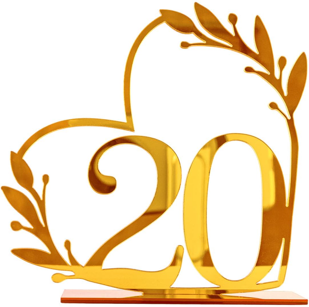 Gold Acrylic Heart-Shaped Table Numbers 1-20 for Weddings, Anniversaries, Parties, Birthdays, Events | 4.5" x 4.5"