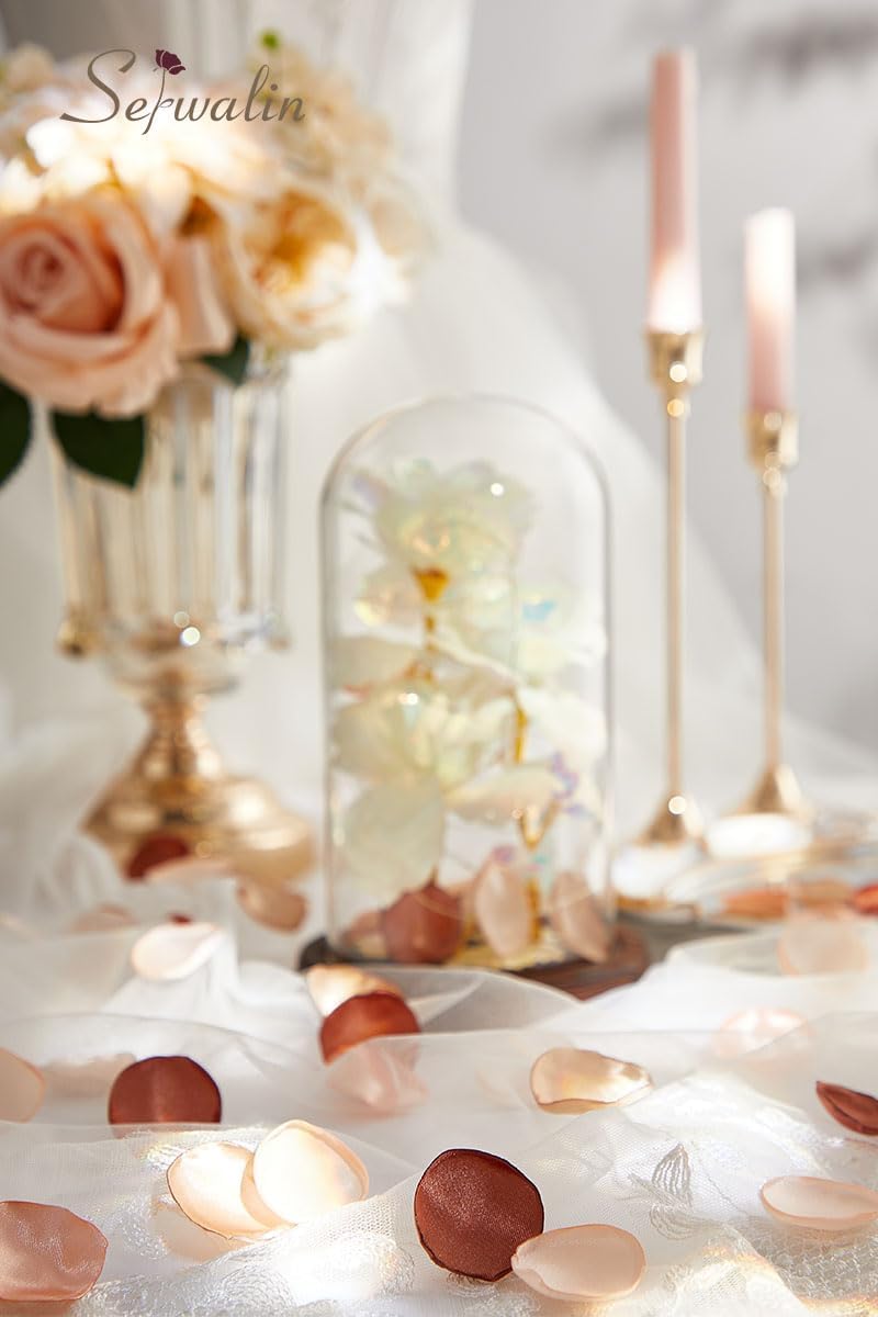 Serwalin 300Pcs Silk Rose Petals Artificial Flower Petals for Weddings Fake Rose Brown Petals Proposal for Wedding Basket Aisle Runner Bridal Shower (4 Color Mixes)