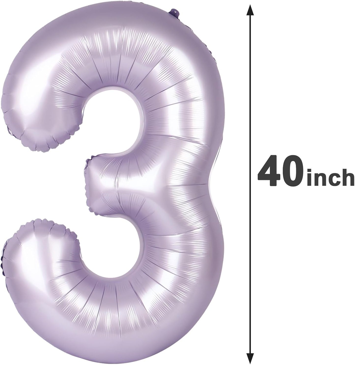 40 Inch Lilac 3 Large Number Balloon, 3 13 23 30 33 36 Lavender Birthday Party Decorations, Number Three Foil Balloons for Anniversary Party Graduations Celebration Supplies