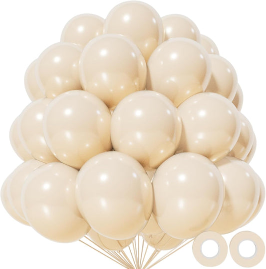 KAWKALSH Sand White Balloon 12 Inch, 110pcs Latex Party Balloons Helium Bright Color for Birthday Baby Shower Wedding Party Supplies Arch Garland Decoration