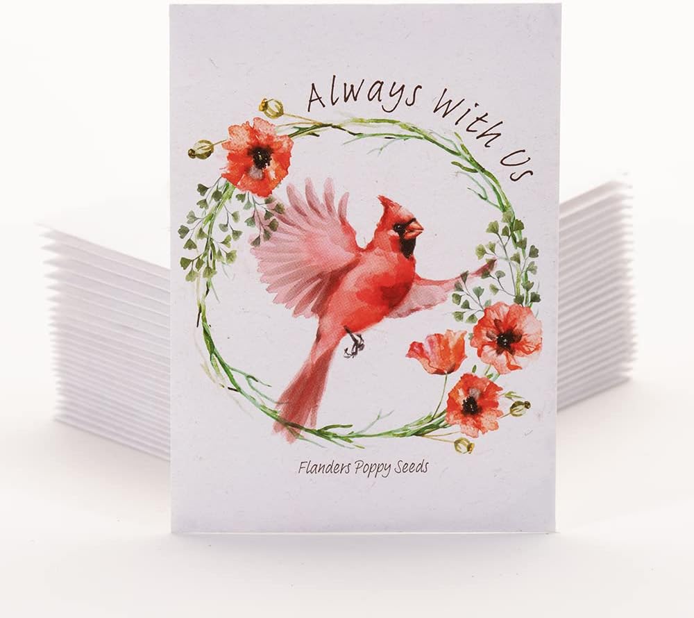 Bentley Seed Co. | Memorial Cardinal Celebration of Life Funeral Favors for Guests | Non-GMO, Non-Coated Flanders Poppy Seed Packets | Sentimental Funeral Service Gift | Pack of 25