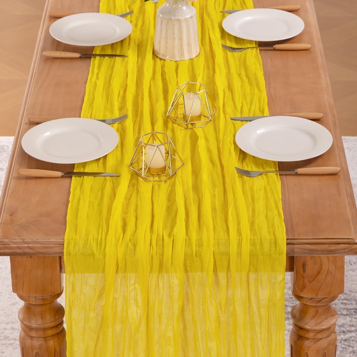 MLMW Yellow Cheesecloth Table Runner Boho Gauze Rustic Cheese Cloth Table Runner 160 inch Sheer 13.3ft for Wedding Party Baby Bridal Shower Birthday
