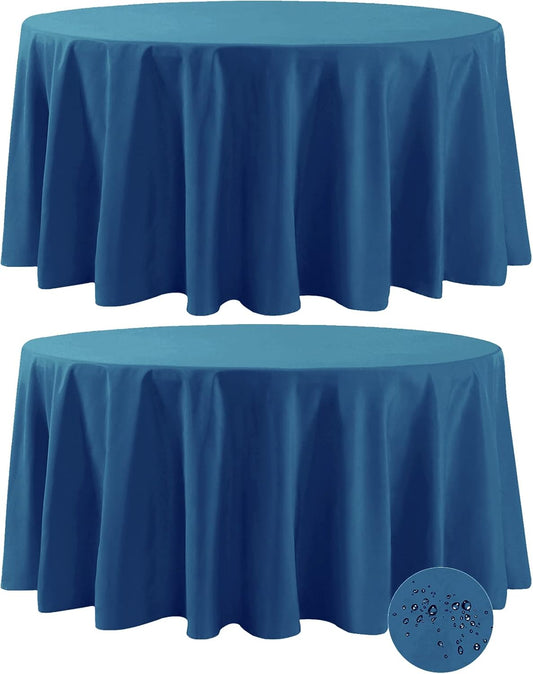 Fokitut 2 Pack Waterproof Round Tablecloth, 120 Inch, Stain Resistant and Wrinkle Polyester Table Cloth, Fabric Table Cover for Kitchen Dining, Wedding, Party, Holiday Dinner-Mediterranean Blue