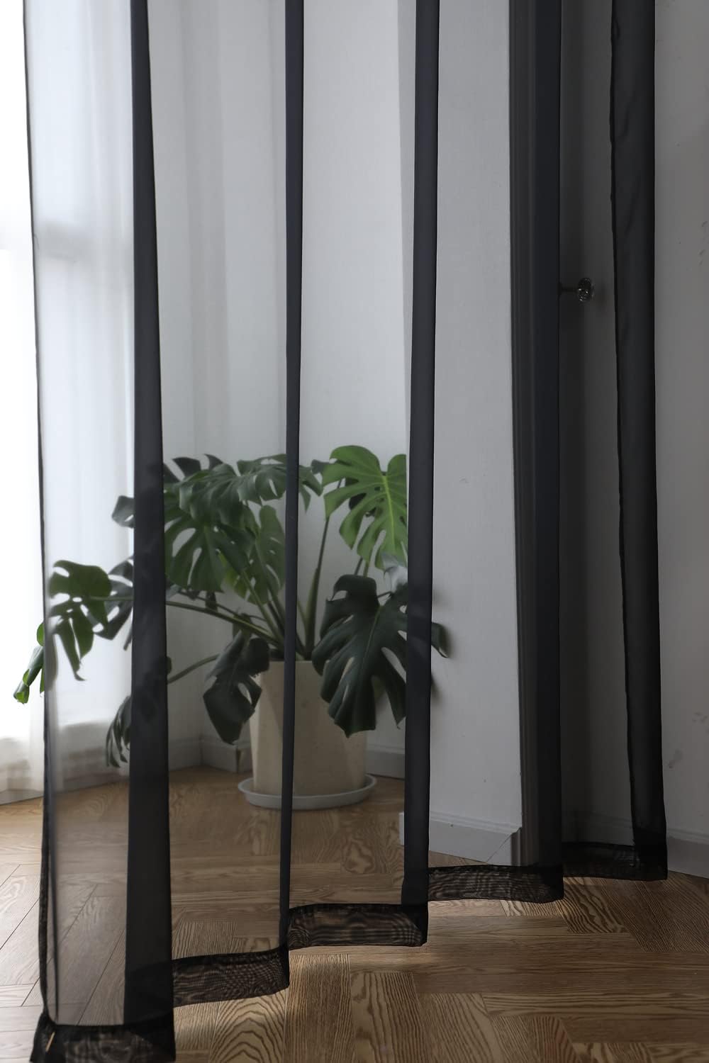 Window Black Sheer Curtains 130 Inches Long 2 Panels Sheer Curtain Basic Rod Pocket Panel for Bedroom Children Living Room Yard Kitchen (Black, 52" W x 130" L | 2 pcs)