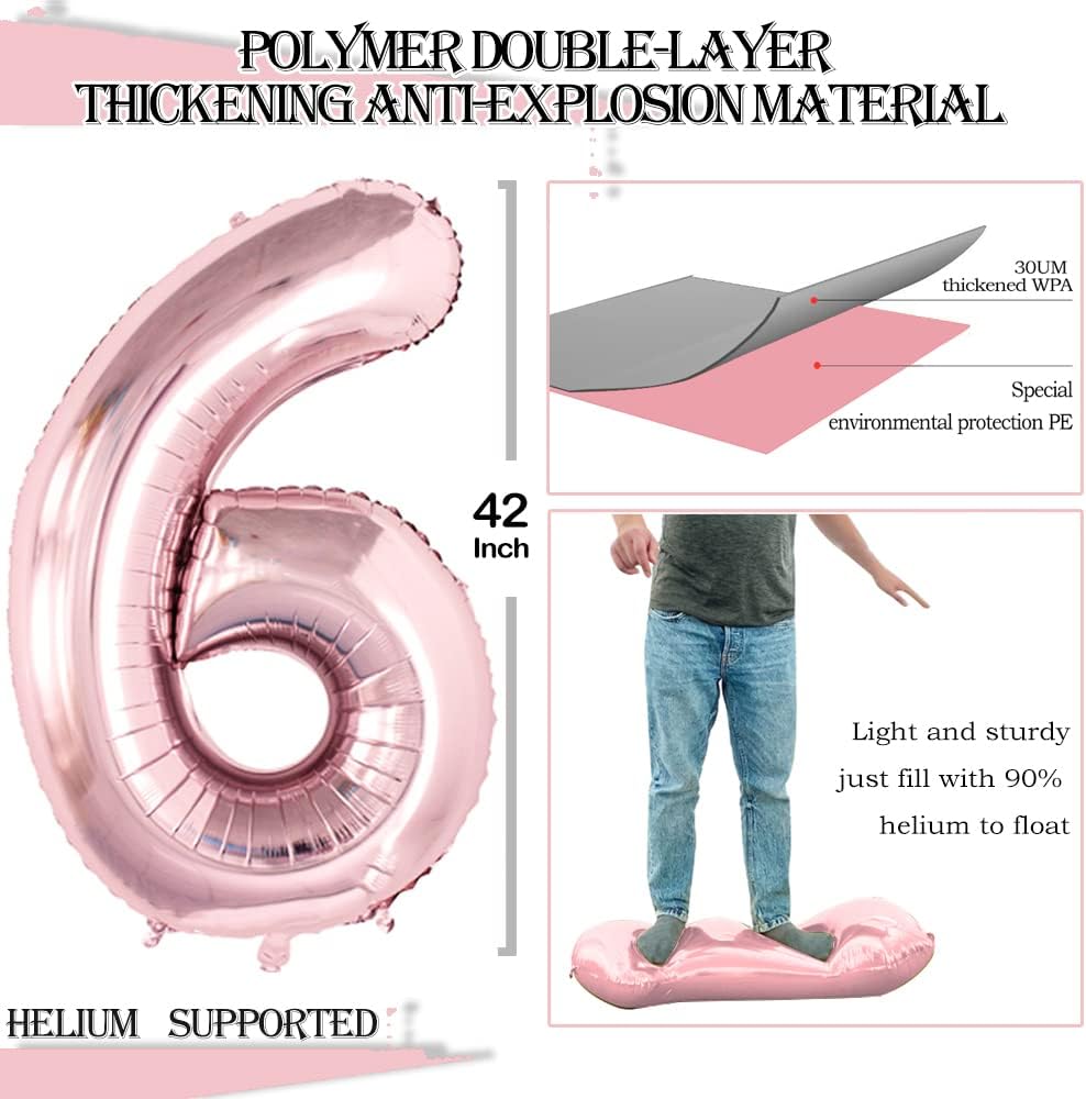 GOER 2 Pcs 42 Inch Rose Gold Foil Balloons Number 6,Huge Number Balloons for 6th 66th Birthday Party Supplies Anniversary Decorations