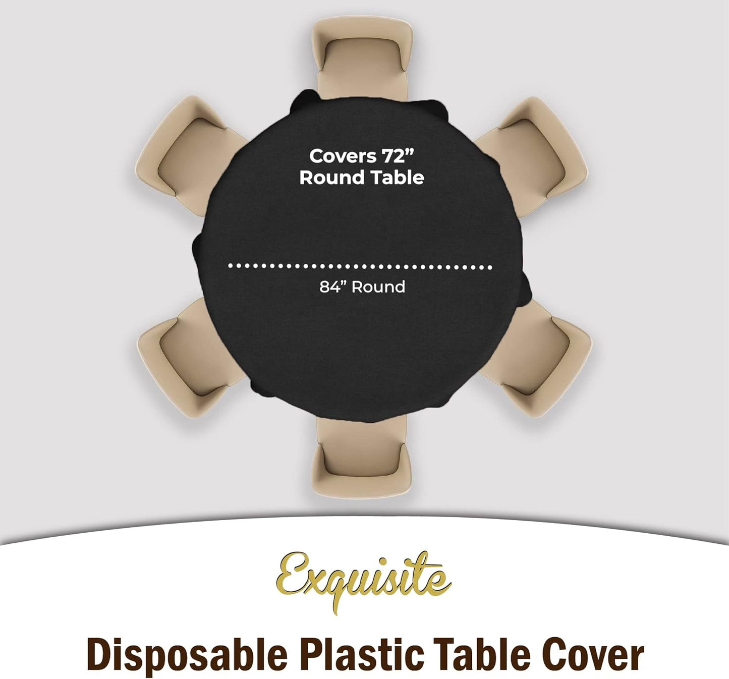 Exquisite Party Solids 12-Pack Premium Plastic Tablecloth 84in. Round Table Cover - Black