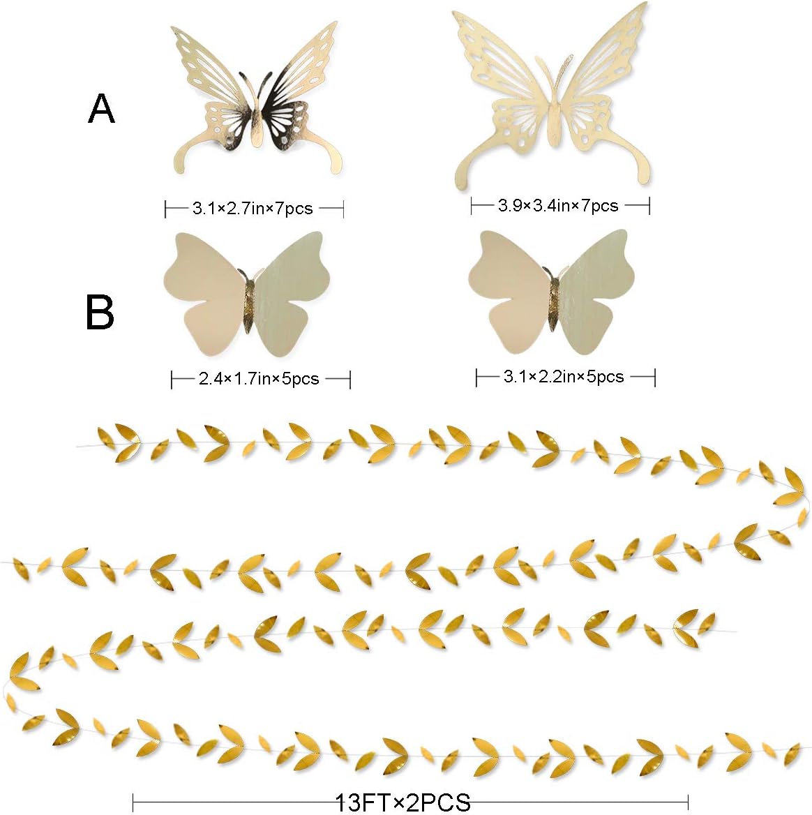 White and Gold Party Decoration Kit Lanterns Flowers Pom Pom with Gold 3D Butterfly Stickers and Leaf Garland Streamers for Birthday Engagement Wedding Bridal Shower Bachelorette Party Decor Supplies