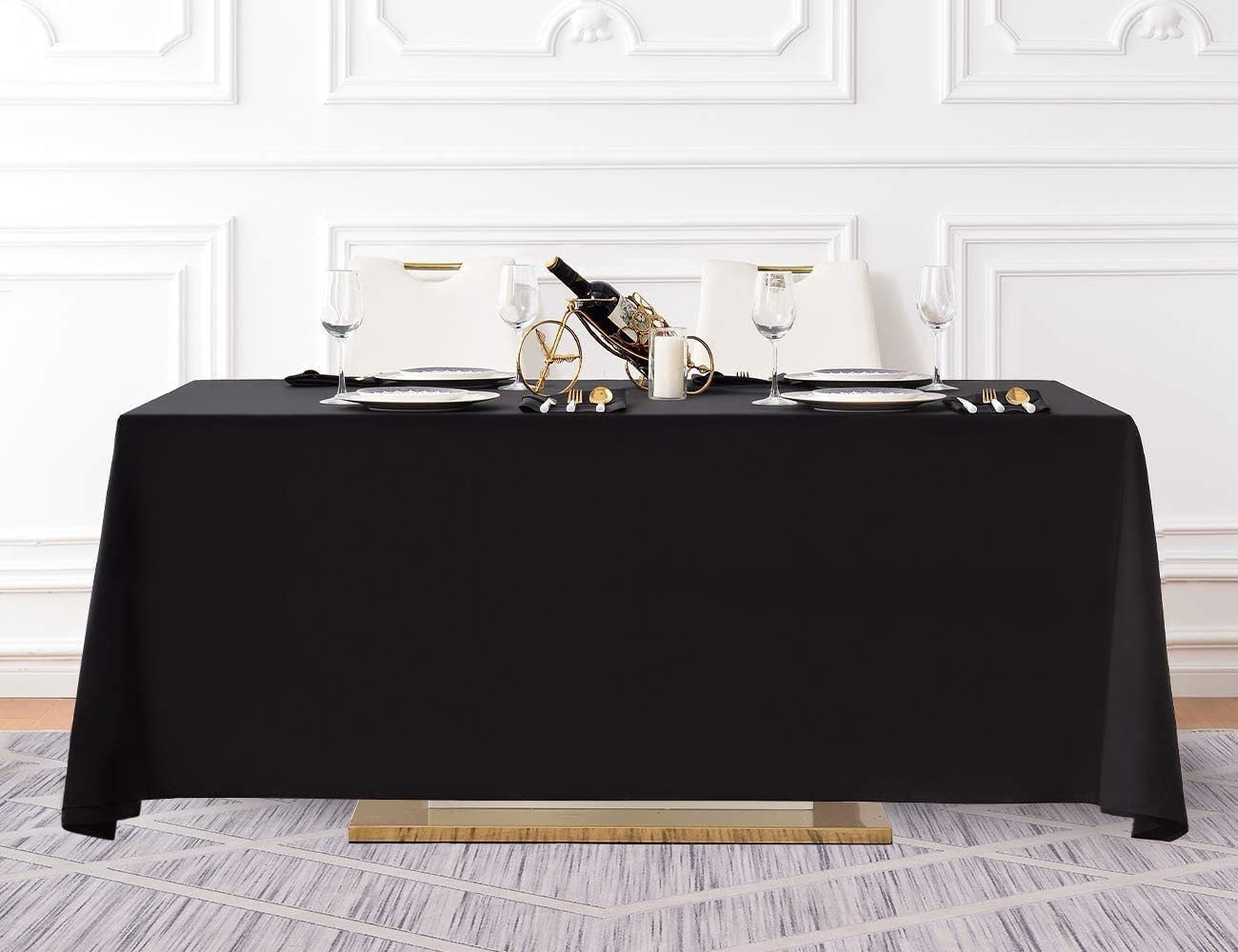 Surmente 5 Pack Black Tablecloth 90 x 132-inch Rectangular Polyester Table Cloth for Weddings, Banquets, or Restaurants