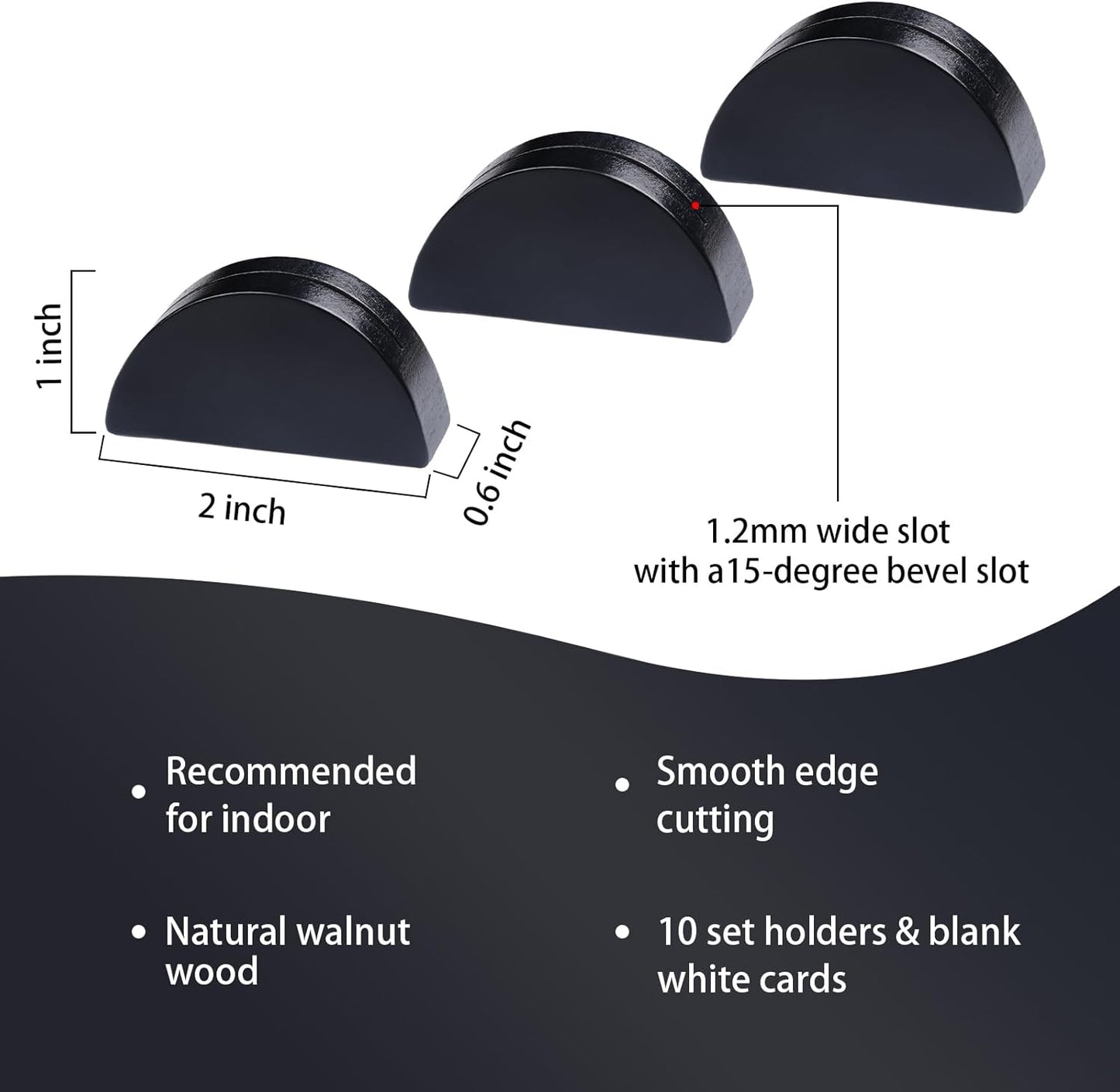 UNIQOOO 10 Set 2" Arch Black Birch Wood Stand with Cards |1.2mm Slot, for Name Cards, Place Card Holder, Photo Display Stand | for Event Decor, Retail Shop, Cafe Restaurant Menu, Business Card, Name Tag