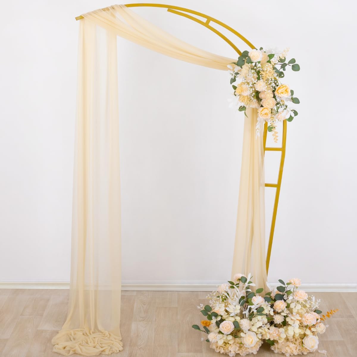 Socomi Champagne Sheer Wedding Arch Draping Fabric 29" x 20Ft 4 Panels Outdoor Curtain Drapes Extra Long for Bridal Baby Shower Ceremony Birthday Party Decor