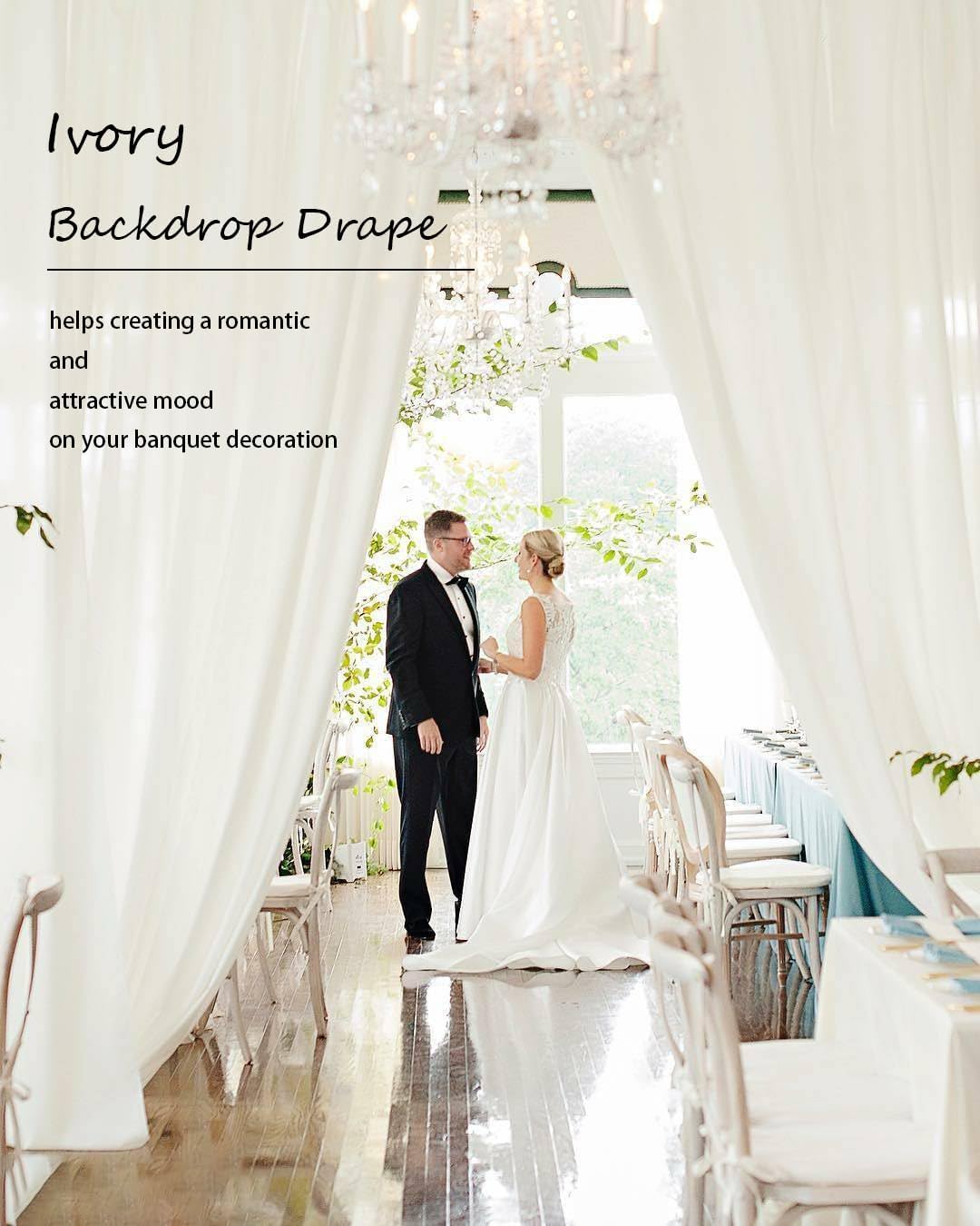 PartyVillage 10ft×15ft Ivory Backdrop Curtain for Wedding Parties, 2 Panels Wrinkle Free 15 FT Long Polyester Photo Backdrop Drapes Back Drop Cloth for Birthday Photography Background