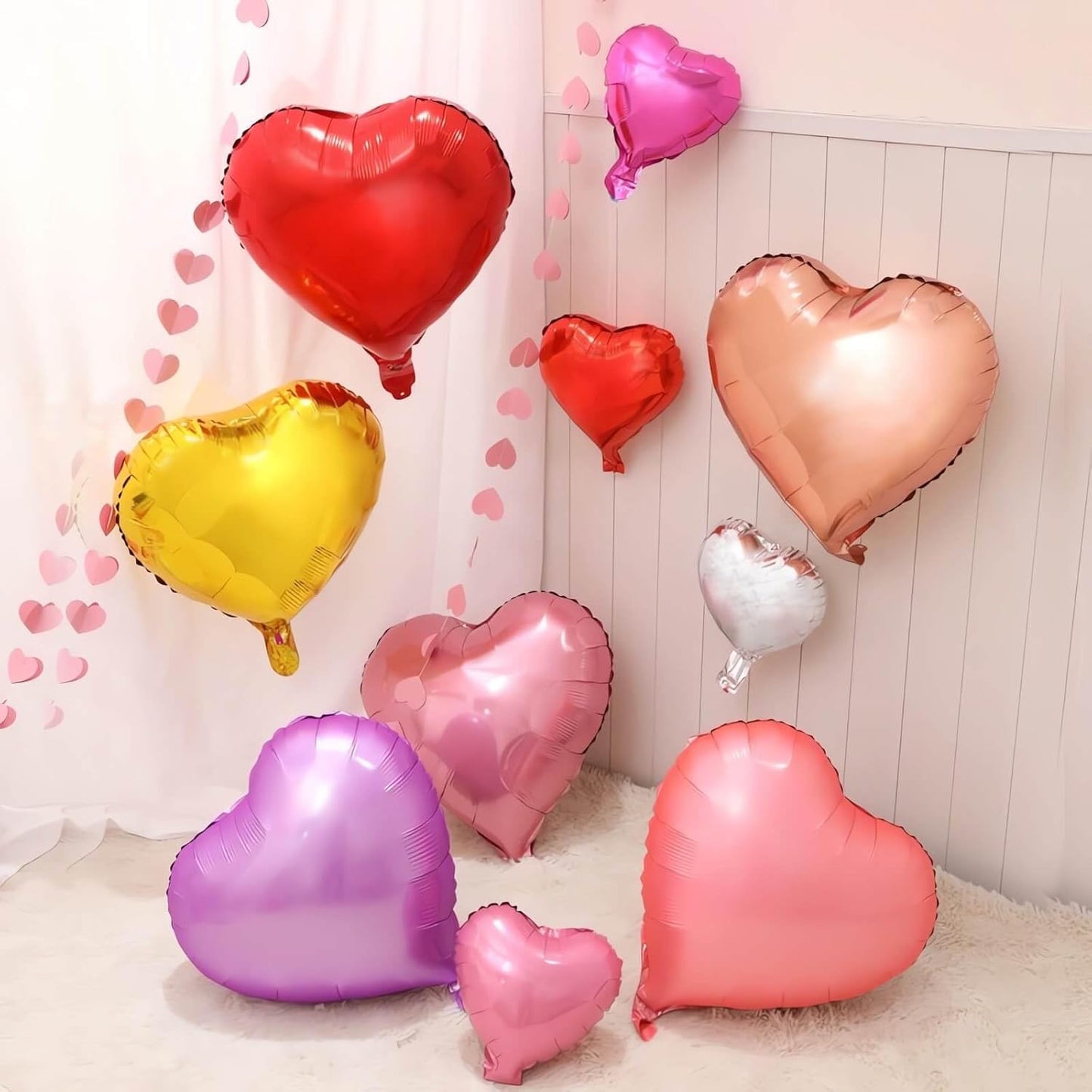 Pink Heart Shaped balloons Pack of 12,18 Inch Silver Love Valentine Balloons Purple Heart Romantic Balloons For Valentines Day Propose Marriage Wedding Bridal Shower Engagement Party Decorations