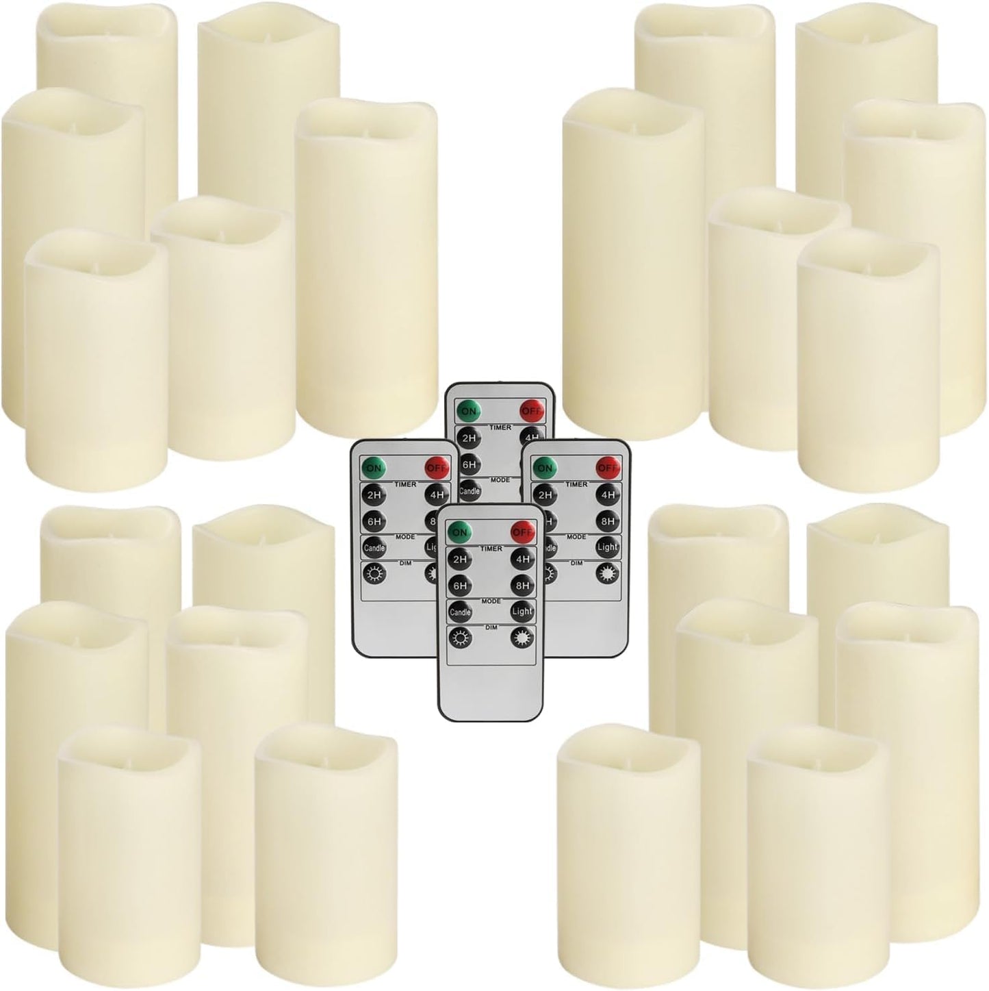 Set of 24 Waterproof Outdoor Flameless Candles, LED Candles with 4 Remote and Timer,(H 4" 5" 6" x D 2.2"),for Halloween Wedding Festiv