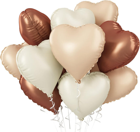 Brown Apricot Heart Balloons, 10Pcs Coffee Cream Beige Foil Heart Shape Balloons, 18inch Nude Neutral Foil Balloons for Helium Valentines Decorations for Engagement, Brithday, Baby Shower, Wedding