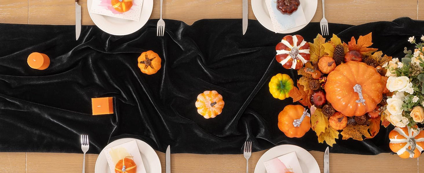 Black Velvet Table Runner Fall Halloween Black Table Runner 20 x 120 Inch Luxurious Elegant Velvet Fabric Thanksgiving Table Decorations for Christmas Dinner Wedding Bridal Baby Shower