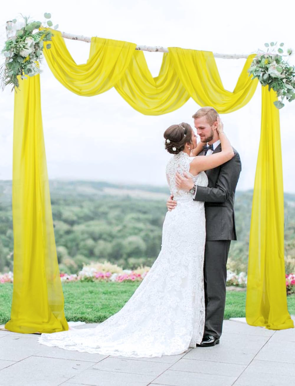 Wedding Arch Draping Fabric 20 Ft Yellow Chiffon Drapes for Wedding Sheer Drapery Chiffon Fabric Drape for Party Ceremony Arch Stage Decorations