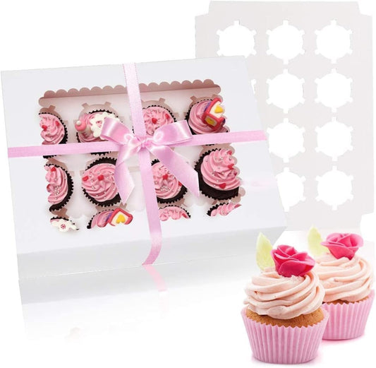 Rarapop 30 Pack Cupcake Boxes Hold 12 Standard Cupcakes, Food Grade Cupcake Holders Bakery Carrier Boxes with Windows and Inserts for Cupcakes, Muffins and Pastries