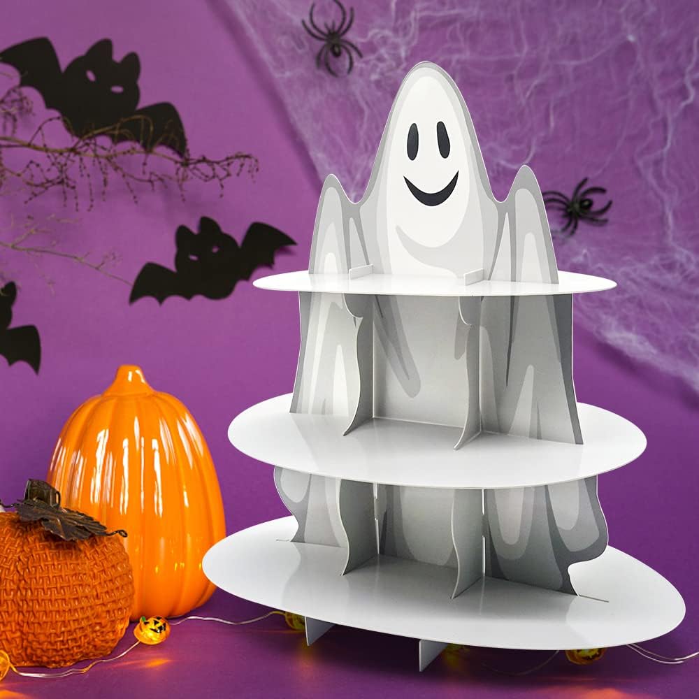 3-Tier Halloween Cupcake Stand Tower Halloween Castle Cake Stand Halloween Round Cardboard Dessert Tower Dessert Tree Tower for Halloween Party Supplies Dessert Serving Tray for Halloween Decorations