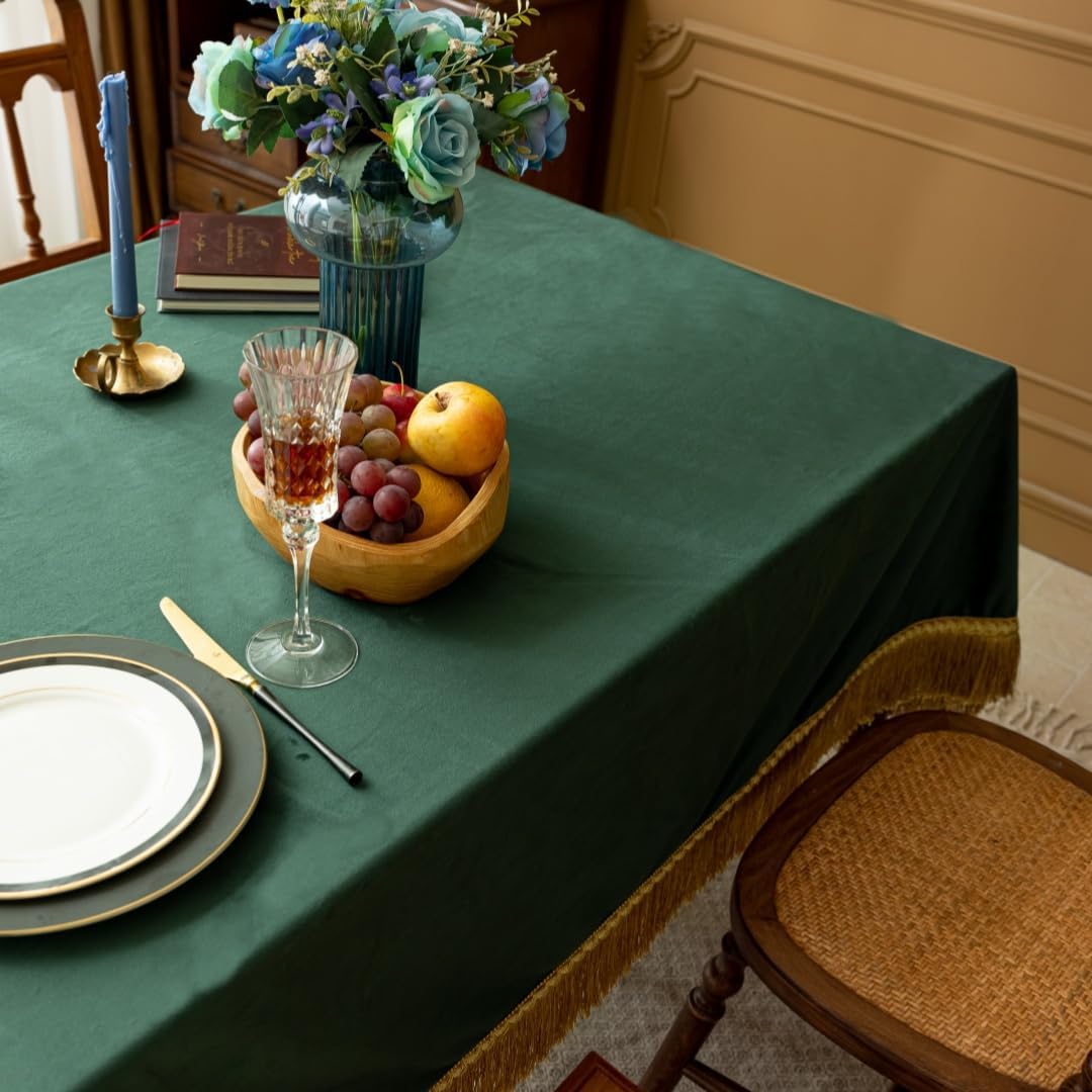 F-CHU Small Square Tablecloth 36 x 36 Inch Velvet Table Cloth Solid Green Small Round Table Cover for Nightstand End Bedside Table Tabletop Decoration，Green Tablecloth