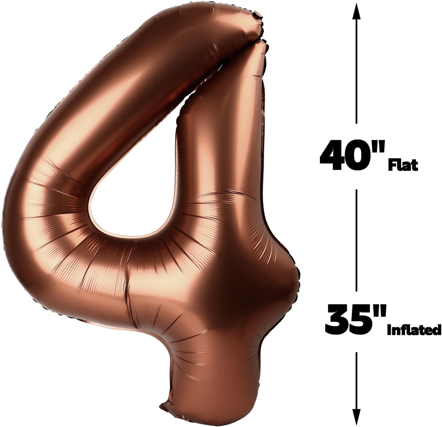 40 Inch Dark Brown Large Number 4 Balloons, Giant Foil Number Four 14 24 34 40 44 Balloons, Coffee Brown Mylar Big Balloon for Anniversary Graduation Decorations