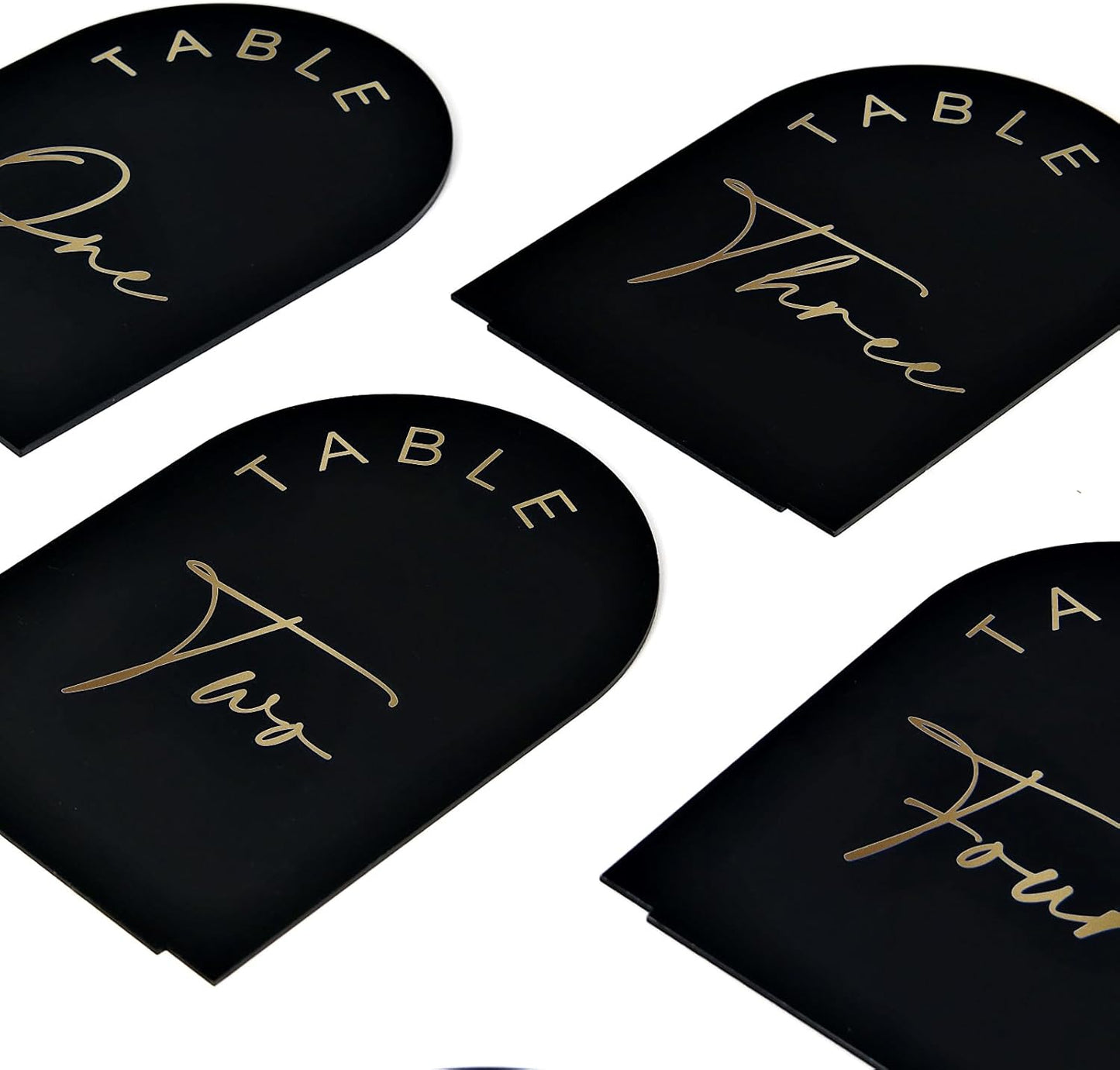 Black Arch Wedding Table Numbers 1-25 with Stands, 5x7 Inch Arch Acrylic Sign Black and Gold Lettering, Arch Acrylic Table Numbers for Wedding Reception