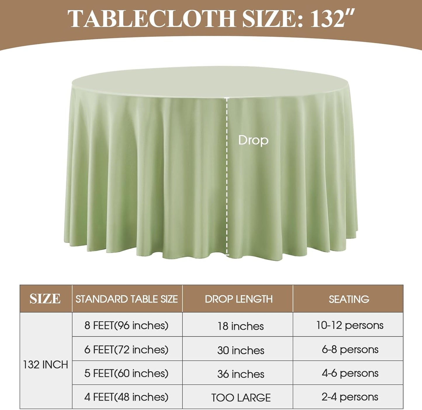 Round Tablecloth 132 Inch 6 Pack Sage Green Tablecloths Washable Decorative Linen Polyester Table Clothes Cover for Dining Table Banquets Buffet Parties and Wedding
