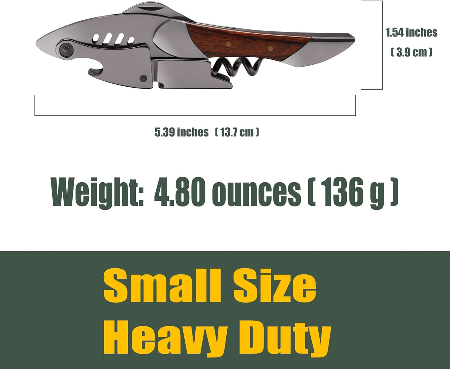 Waiters Corkscrew, Wine Bottle Opener, Heavy Duty Stainless Steel, Rosewood Handle, Shark Shaped Wine Key, Gift for Waiters, Bartenders, Sommelier