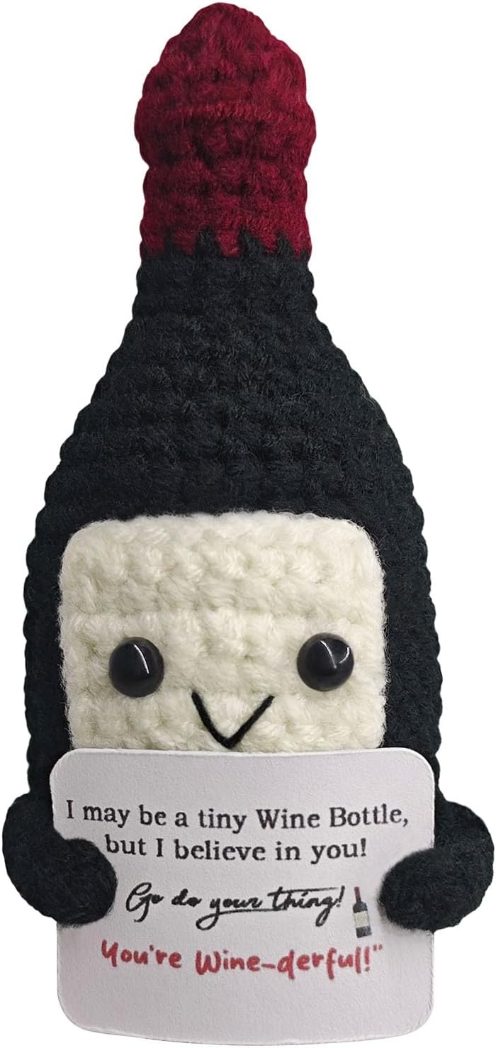Funny Crochet Mini Wine Gift,Birthday Gift for Wine Lovers,Emotional Support Crochet,Cute Handmade Positive Crochets,Home Bar Happy Hour Accessories for Men Women Drinkers,Housewarming Gifts