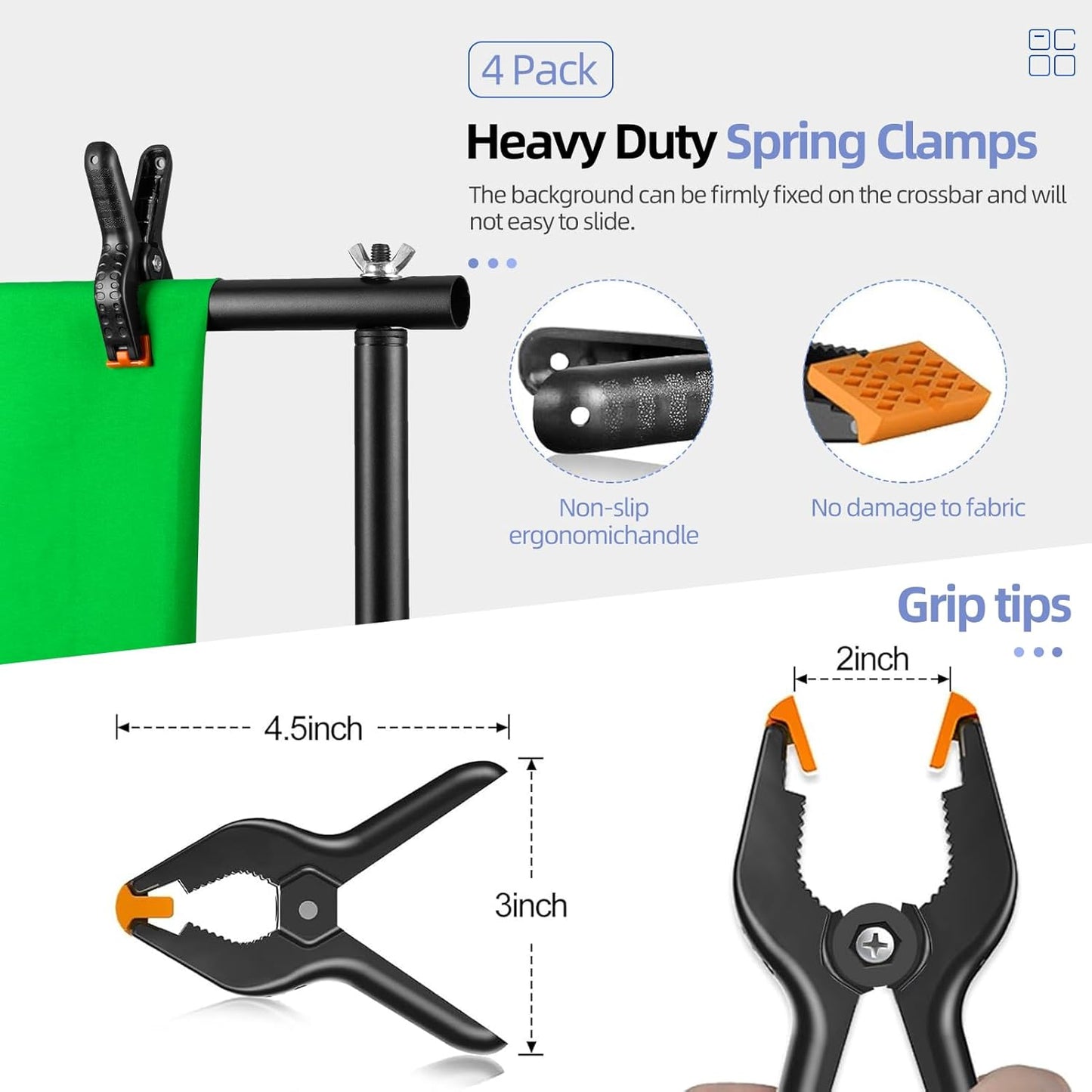 EMART Photo Video Studio Backdrop Stand Kit, 8.5x10ft Adjustable Photography Greenscreen Support System with 3 Polyester Backgrounds for Photoshoot (Black White Green)